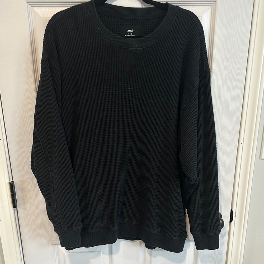 Aerie Black Waffle Knit Sweatshirt